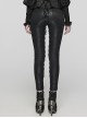 Gorgeous Black Printed Woven Paneled Lace Bungee Cord Embellished Gothic Slim Fit Leggings