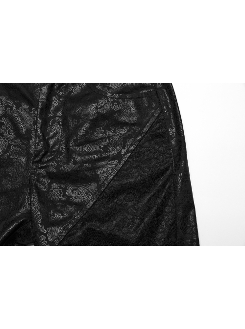 Gorgeous Black Printed Woven Paneled Lace Bungee Cord Embellished Gothic Slim Fit Leggings