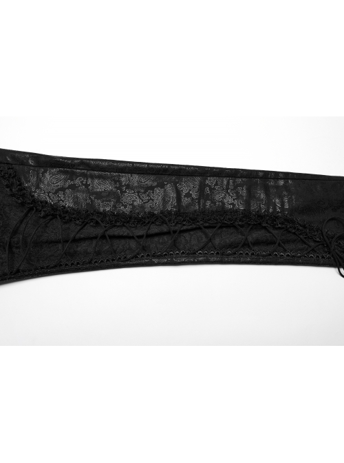 Gorgeous Black Printed Woven Paneled Lace Bungee Cord Embellished Gothic Slim Fit Leggings
