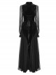 Black Gorgeous Velvet Patchwork Lace Mesh Wave Hem Gothic Style Long Sleeved Dress
