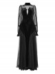 Black Gorgeous Velvet Patchwork Lace Mesh Wave Hem Gothic Style Long Sleeved Dress