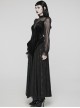 Black Gorgeous Velvet Patchwork Lace Mesh Wave Hem Gothic Style Long Sleeved Dress