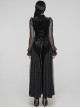 Black Gorgeous Velvet Patchwork Lace Mesh Wave Hem Gothic Style Long Sleeved Dress