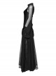 Black Gorgeous Velvet Patchwork Lace Mesh Wave Hem Gothic Style Long Sleeved Dress
