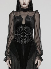 Body Shaping Black Velvet Appliqué Embroidered Back Cord Zipper Gothic Retro Corset