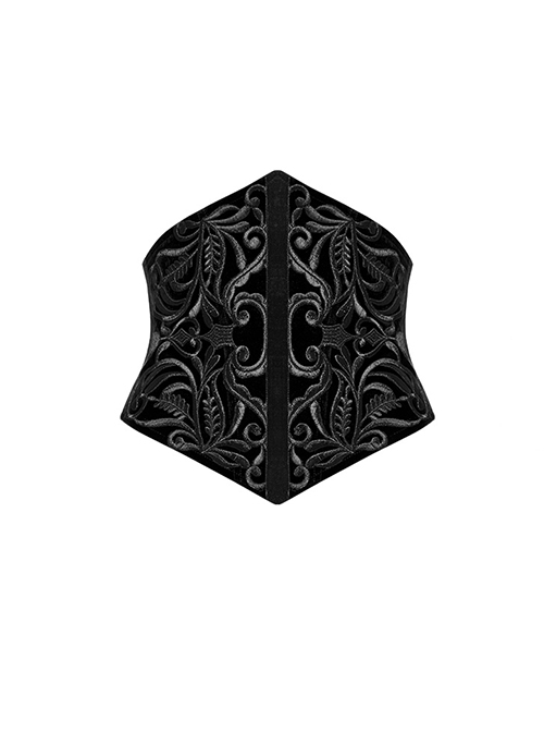 Body Shaping Black Velvet Appliqué Embroidered Back Cord Zipper Gothic Retro Corset