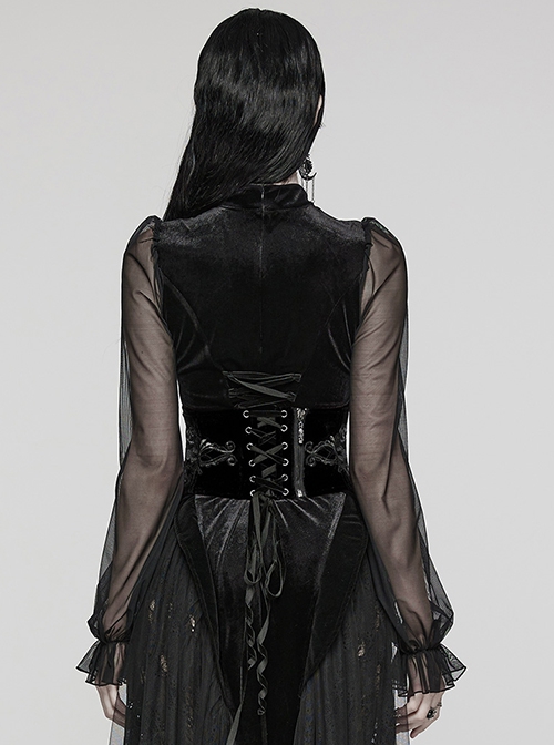 Body Shaping Black Velvet Appliqué Embroidered Back Cord Zipper Gothic Retro Corset