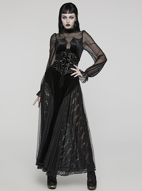 Body Shaping Black Velvet Appliqué Embroidered Back Cord Zipper Gothic Retro Corset