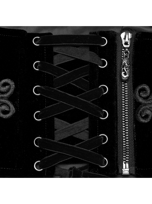 Body Shaping Black Velvet Appliqué Embroidered Back Cord Zipper Gothic Retro Corset