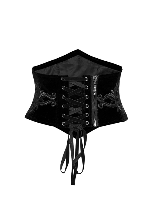 Body Shaping Black Velvet Appliqué Embroidered Back Cord Zipper Gothic Retro Corset