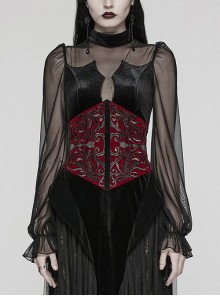 Body Shaping Red Velvet Appliqué Embroidered Back Cord Zipper Gothic Retro Corset