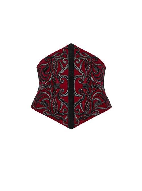 Body Shaping Red Velvet Appliqué Embroidered Back Cord Zipper Gothic Retro Corset