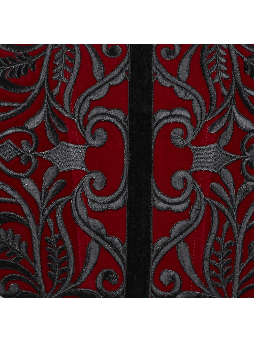 Body Shaping Red Velvet Appliqué Embroidered Back Cord Zipper Gothic Retro Corset