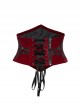 Body Shaping Red Velvet Appliqué Embroidered Back Cord Zipper Gothic Retro Corset