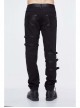Black Twill Asymmetric Broken Holes Leather Hasp Bandage Punk Rock Pants