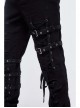 Black Twill Asymmetric Broken Holes Leather Hasp Bandage Punk Rock Pants