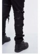 Black Twill Asymmetric Broken Holes Leather Hasp Bandage Punk Rock Pants
