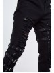 Black Twill Asymmetric Broken Holes Leather Hasp Bandage Punk Rock Pants