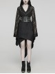 Black Skull Lace Patchwork Non Elastic Woven Lapel Waisted Punk Style Long Sleeved Kimono Jacket