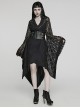 Black Skull Lace Patchwork Non Elastic Woven Lapel Waisted Punk Style Long Sleeved Kimono Jacket