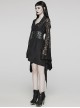 Black Skull Lace Patchwork Non Elastic Woven Lapel Waisted Punk Style Long Sleeved Kimono Jacket