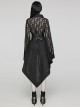 Black Skull Lace Patchwork Non Elastic Woven Lapel Waisted Punk Style Long Sleeved Kimono Jacket