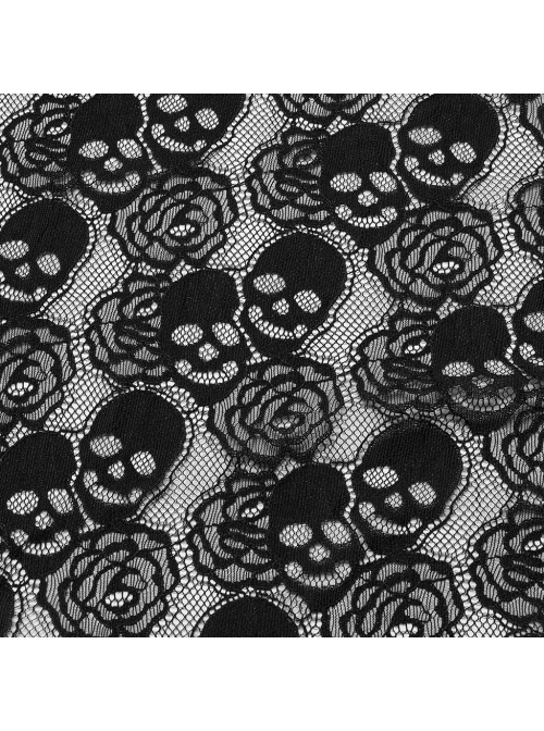 Black Skull Lace Patchwork Non Elastic Woven Lapel Waisted Punk Style Long Sleeved Kimono Jacket