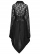 Black Skull Lace Patchwork Non Elastic Woven Lapel Waisted Punk Style Long Sleeved Kimono Jacket