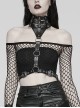 Handsome Black Pu Leather Hollow Metal Ring Link Punk Style Adjustable Choker Harness