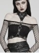 Handsome Black Pu Leather Hollow Metal Ring Link Punk Style Adjustable Choker Harness