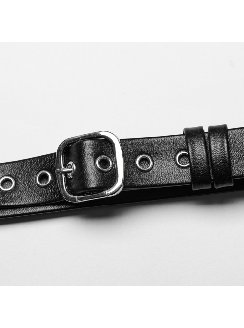 Handsome Black Pu Leather Hollow Metal Ring Link Punk Style Adjustable Choker Harness