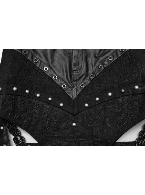 Black Exaggerated Inverted Triangle Woven Stitching With Rubberized Side Metal Chain Punk Style Skirt