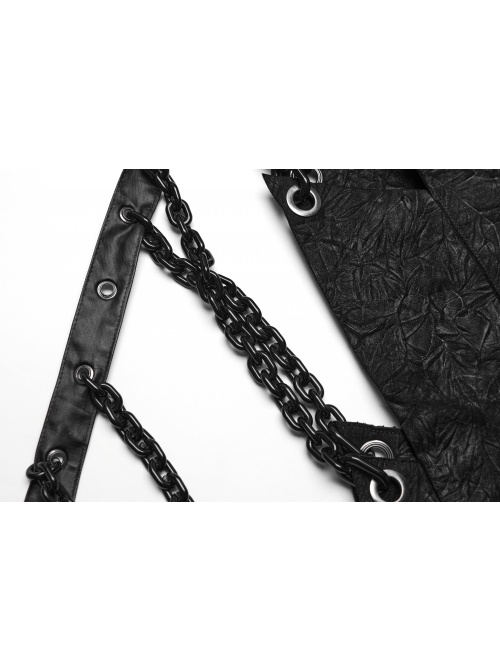 Black Exaggerated Inverted Triangle Woven Stitching With Rubberized Side Metal Chain Punk Style Skirt