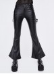 Side Lace-Up Leather Hasp Leather Black Tight Punk Flared Pants
