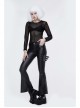 Side Lace-Up Leather Hasp Leather Black Tight Punk Flared Pants