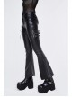 Side Lace-Up Leather Hasp Leather Black Tight Punk Flared Pants
