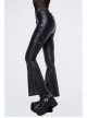 Side Lace-Up Leather Hasp Leather Black Tight Punk Flared Pants