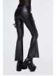 Side Lace-Up Leather Hasp Leather Black Tight Punk Flared Pants