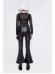 Side Lace-Up Leather Hasp Leather Black Tight Punk Flared Pants