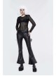 Side Lace-Up Leather Hasp Leather Black Tight Punk Flared Pants