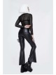 Side Lace-Up Leather Hasp Leather Black Tight Punk Flared Pants