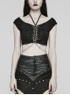Sexy Black Soft Knitted Front Metal Link Chain Punk Style Daily Halterneck Short Sleeved T-Shirt