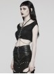 Sexy Black Soft Knitted Front Metal Link Chain Punk Style Daily Halterneck Short Sleeved T-Shirt