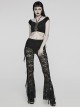 Sexy Black Soft Knitted Front Metal Link Chain Punk Style Daily Halterneck Short Sleeved T-Shirt