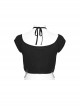 Sexy Black Soft Knitted Front Metal Link Chain Punk Style Daily Halterneck Short Sleeved T-Shirt