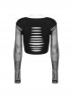 Personalized Black Stretch Knitted See Through Mesh Front And Back Hollow Skull Buckle Decoration Gothic Style Long Sleeved Top