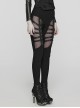 Wild Black Stretch Woven Patchwork Mesh Metal Rivets On The Front Punk Style Cutout Leggings