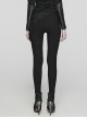 Wild Black Stretch Woven Patchwork Mesh Metal Rivets On The Front Punk Style Cutout Leggings