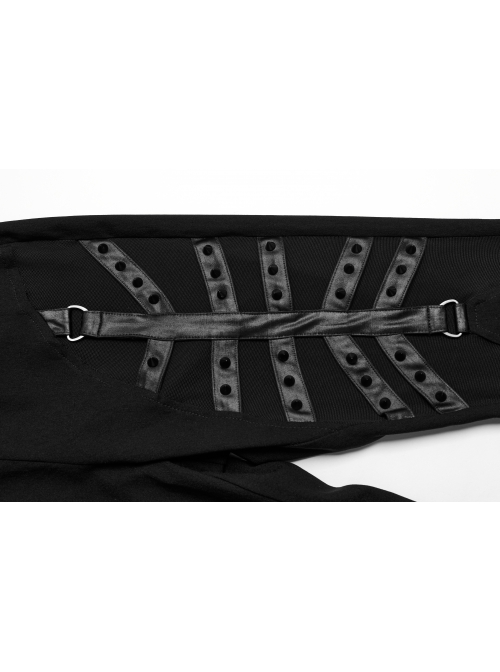 Wild Black Stretch Woven Patchwork Mesh Metal Rivets On The Front Punk Style Cutout Leggings