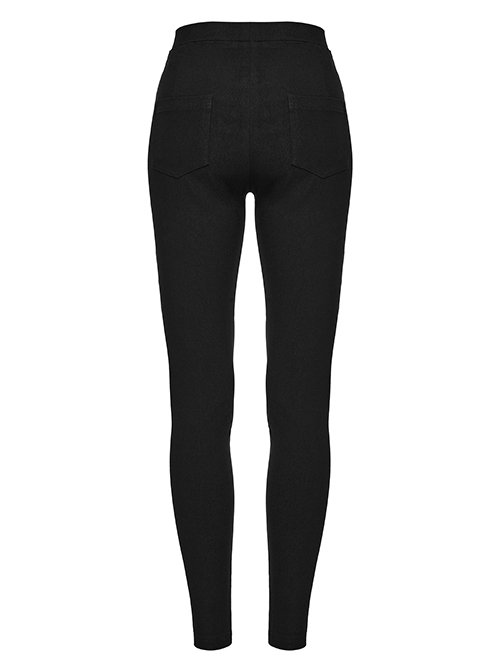 Wild Black Stretch Woven Patchwork Mesh Metal Rivets On The Front Punk Style Cutout Leggings